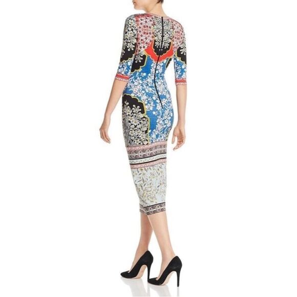 Alice + Olivia Delora Fitted Mock Neck Floral Midi Dress Palace Daffodil 2 NWT - Picture 4 of 13